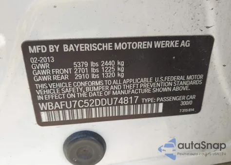 2013 BMW 535I xDrive from USA, damaged, VIN WBAFU7C52DDU74817